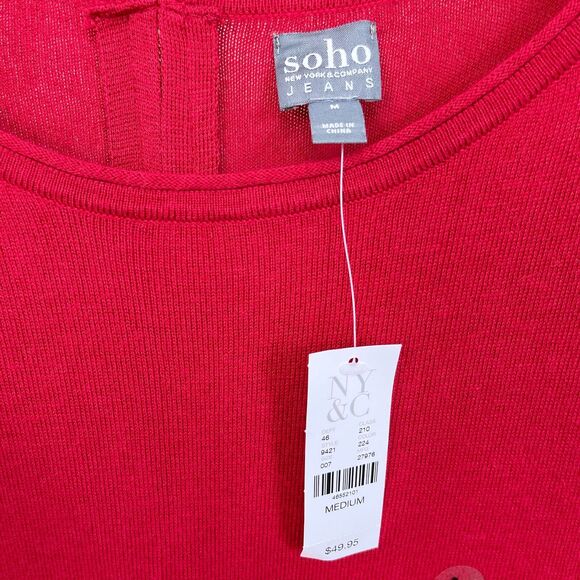 Soho Jeans Split Back Tunic Sweater Red High Low Zipper NY&Co Womens Medium - Picture 8 of 9